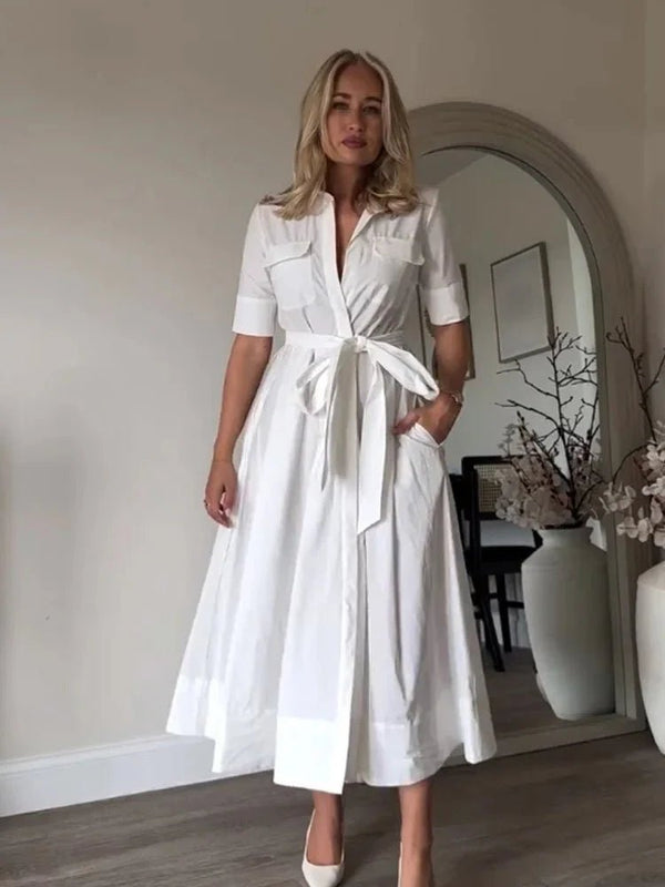 Abito midi a camicia con cintura Margaux