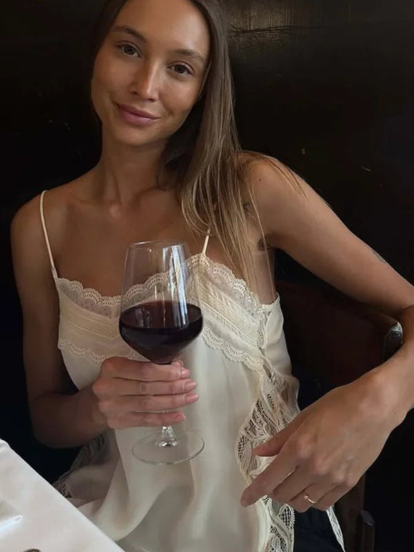 Top con spalline sottili e bordo in pizzo Sia
