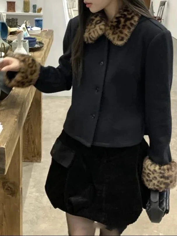 Astrid Leopard Faux Fur Trim Jacket