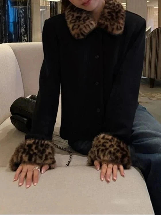 Astrid Leopard Faux Fur Trim Jacket