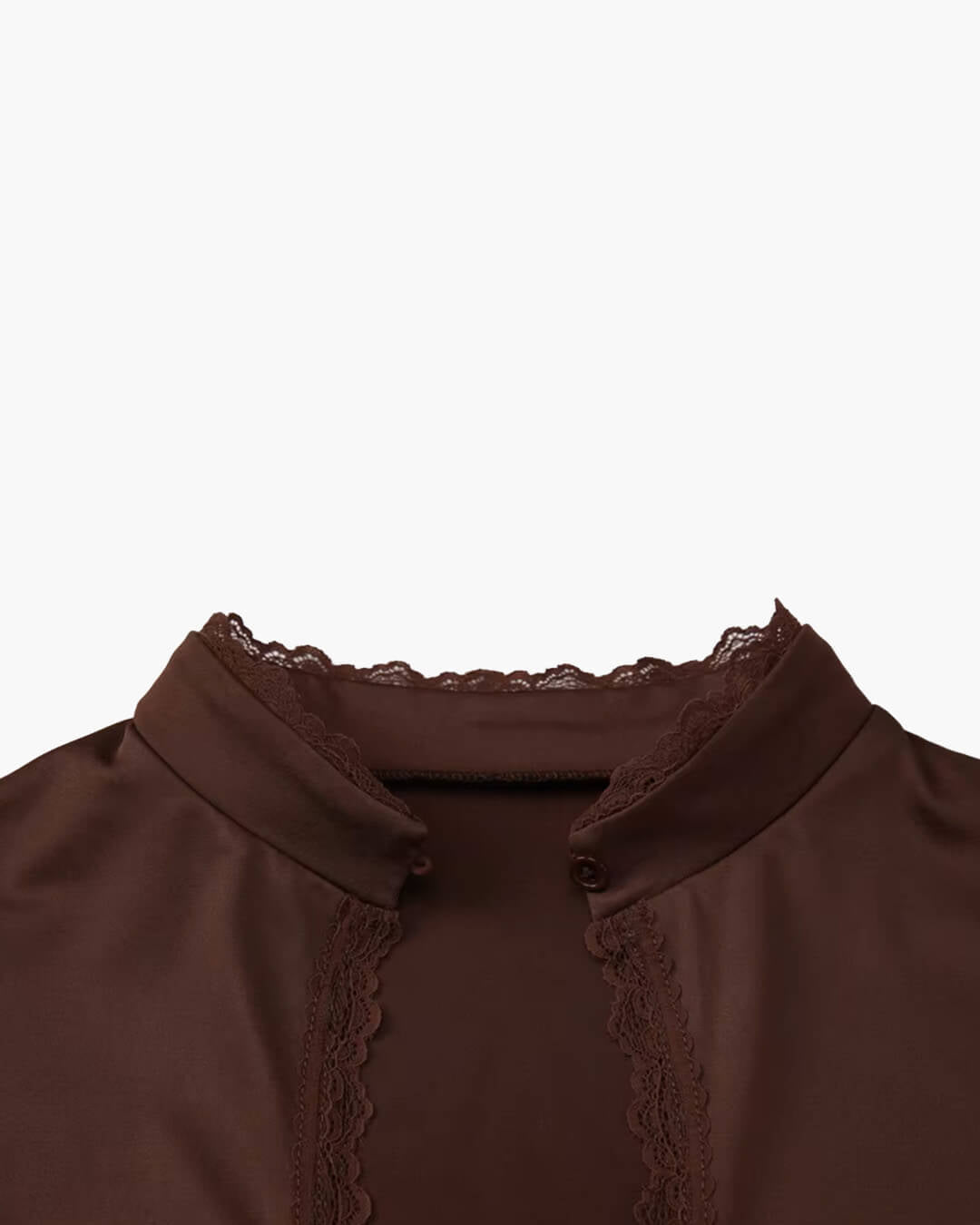 Liv High-Neck Keyhole Blouse in brown – styled look