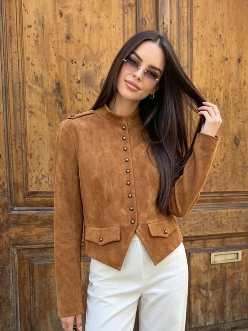 Lotta Faux Suede Cropped Button Coat