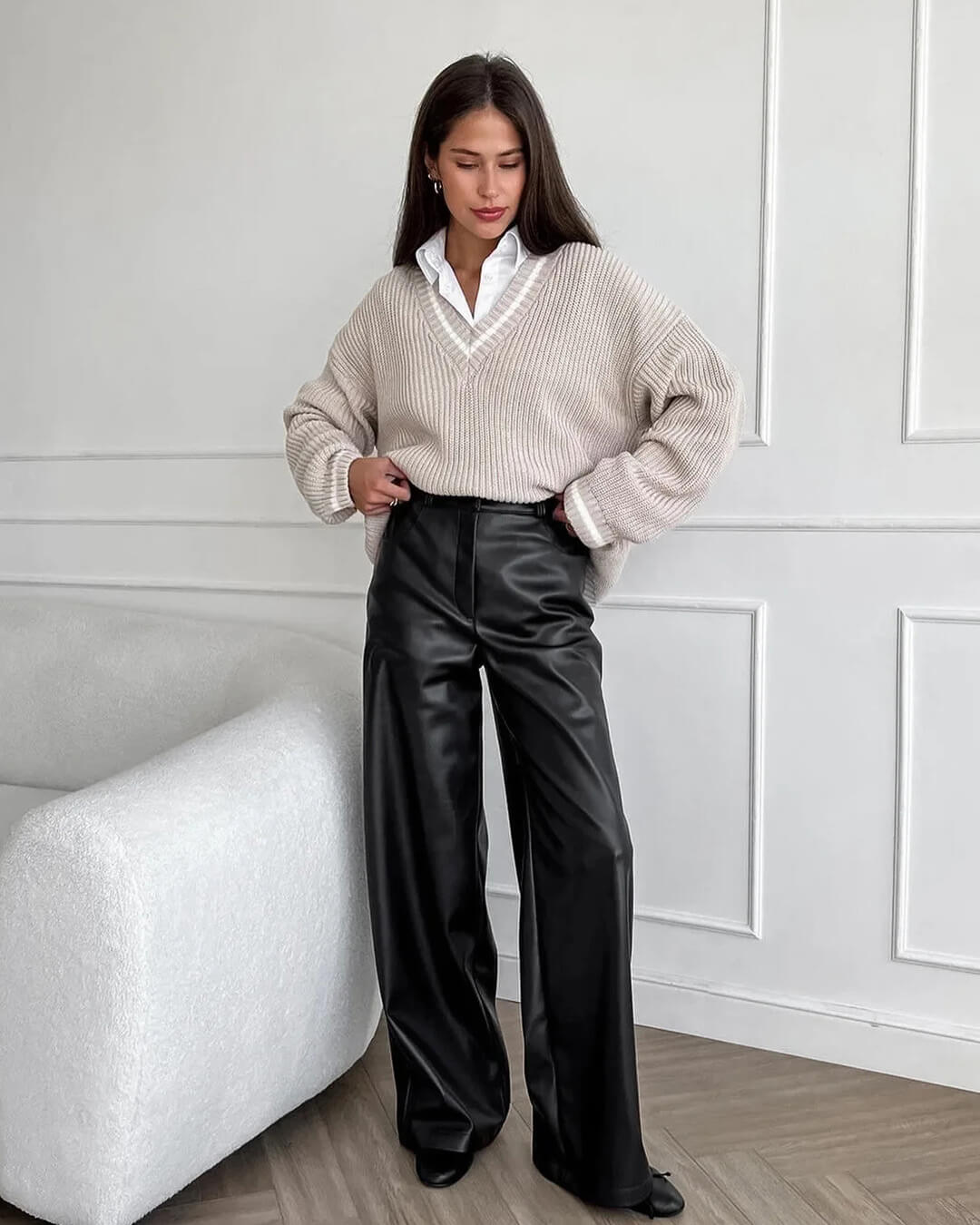 Pantaloni in pelle Ada a gamba larga