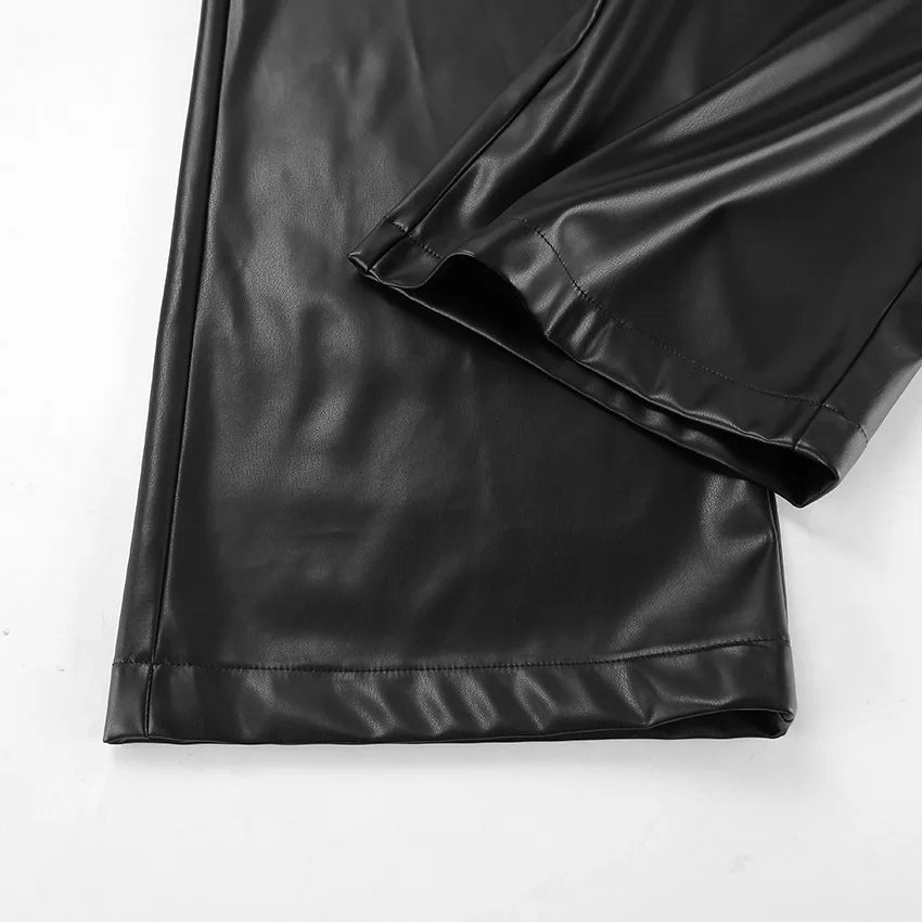 Pantaloni in pelle Ada a gamba larga