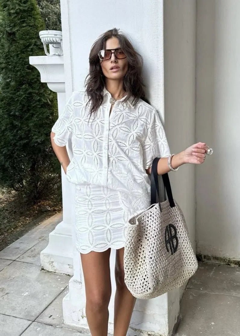 Completo Adita con camicia e gonna ricamate