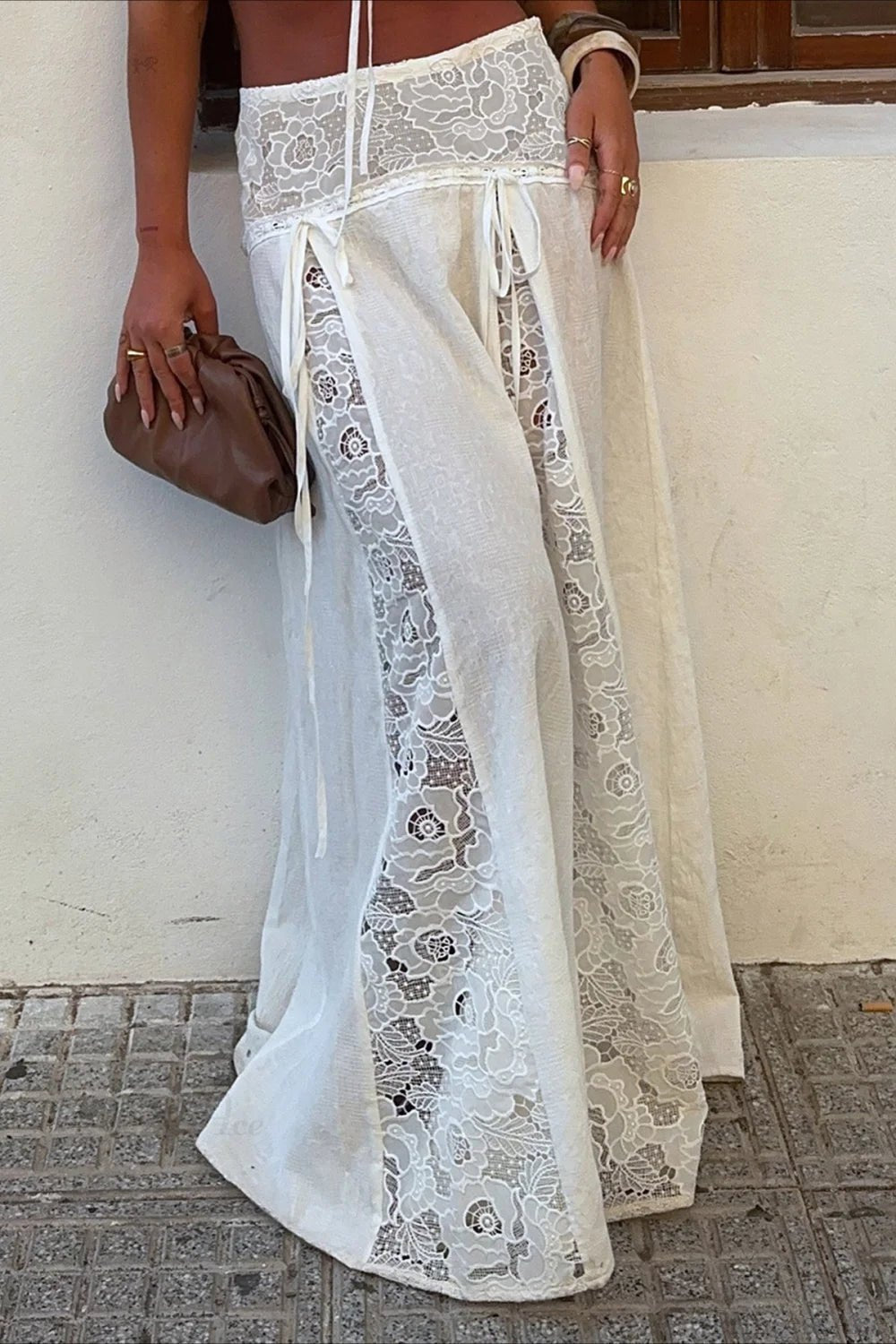 Gonna lunga Afsana in pizzo patchwork stile boho