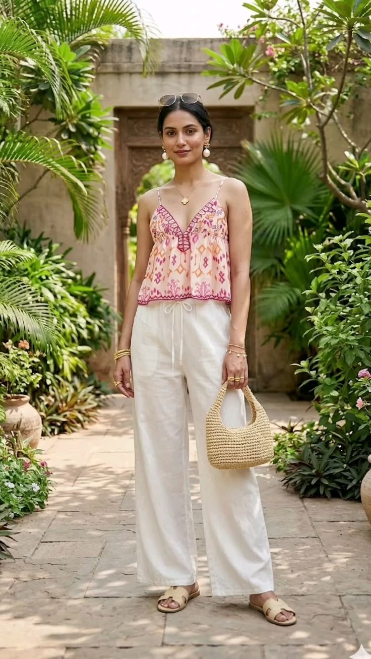 Top Agrafena con lacci, nappe e ricami in stile boho