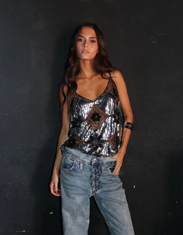 Top trasparente con paillettes e decorazioni Agrippina