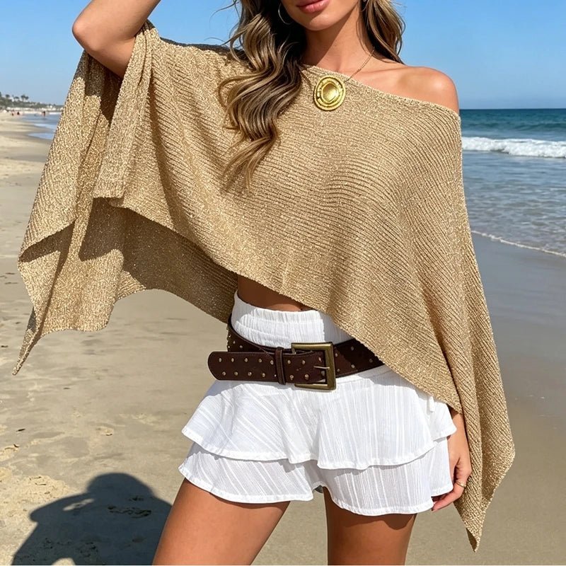 Mantella poncho scintillante con spalle scoperte Ailva