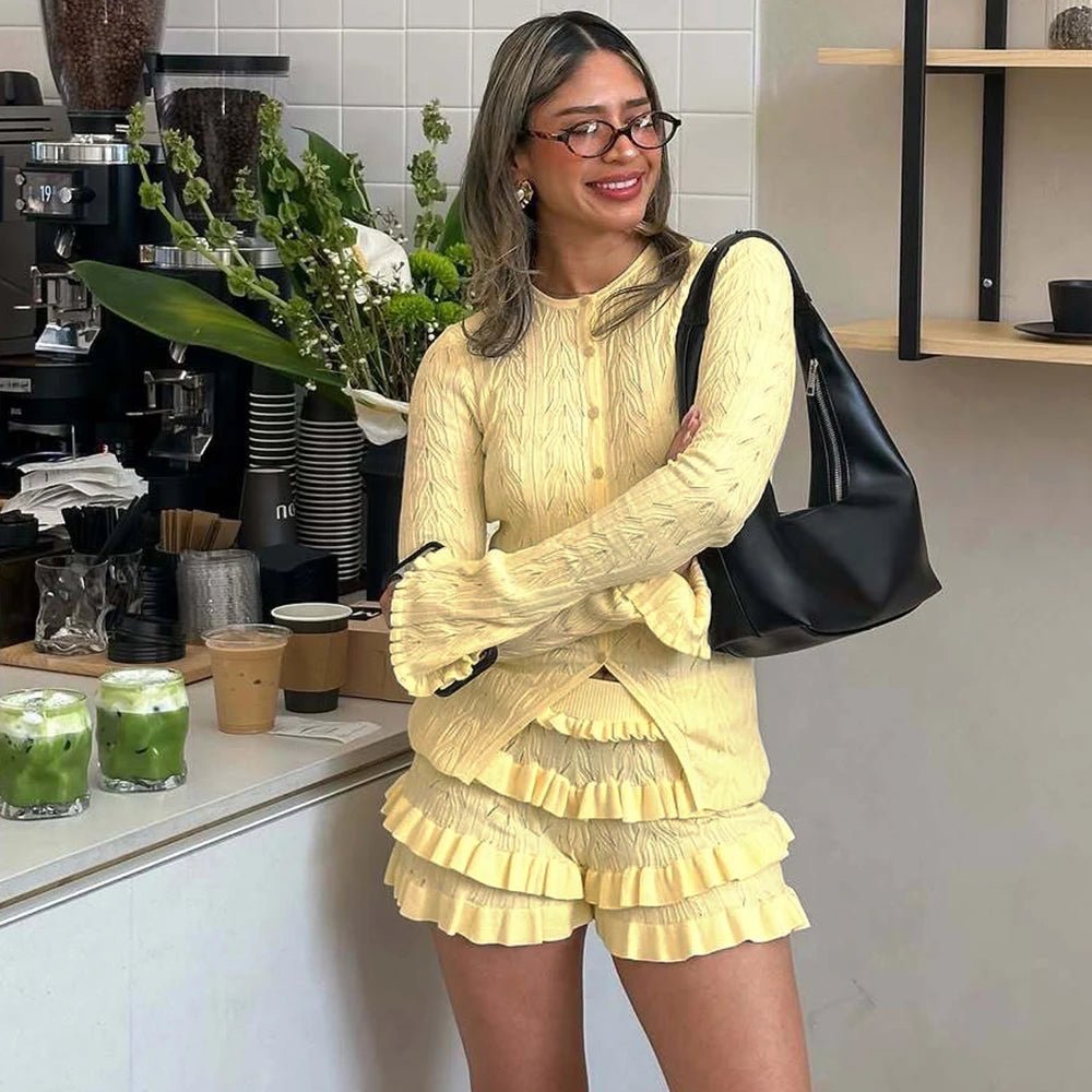 Aira Knitted Top & Tiered Shorts Set