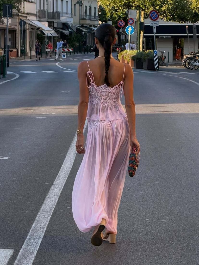 Completo pantaloni in chiffon di pizzo Aiselma