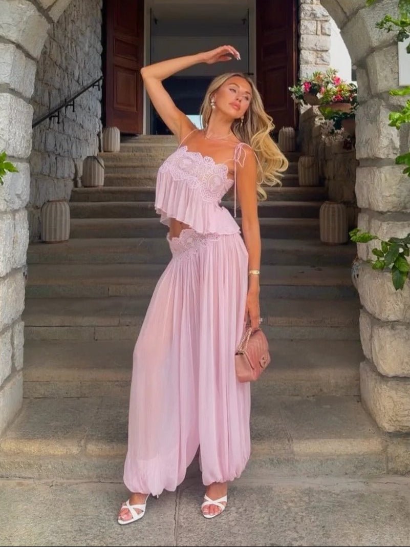 Completo pantaloni in chiffon di pizzo Aiselma