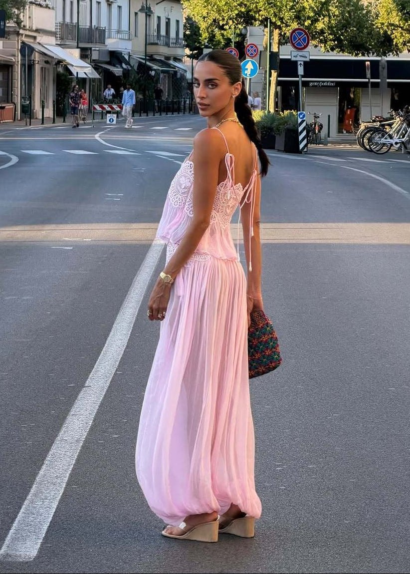 Completo pantaloni in chiffon di pizzo Aiselma