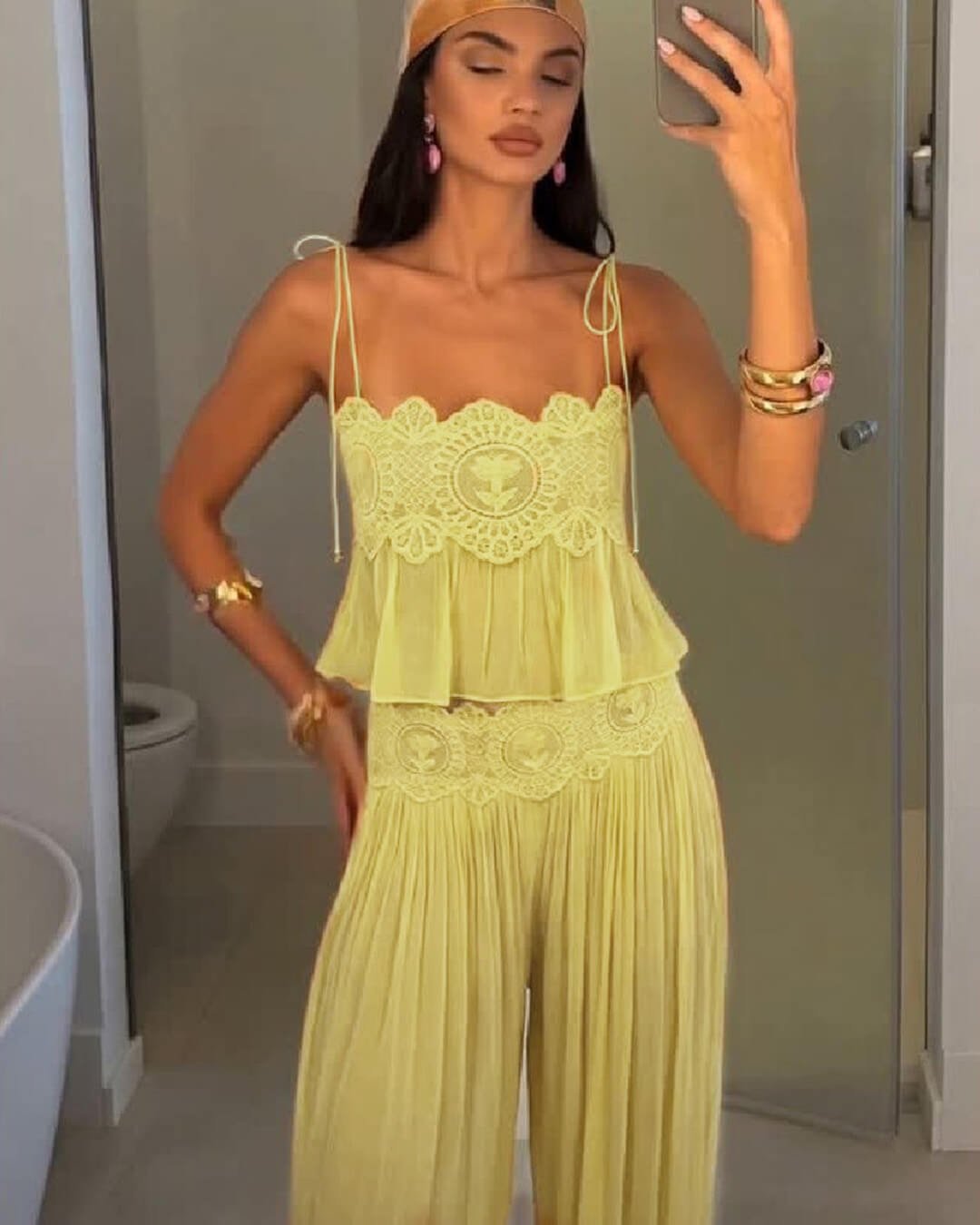 Completo pantaloni in chiffon di pizzo Aiselma