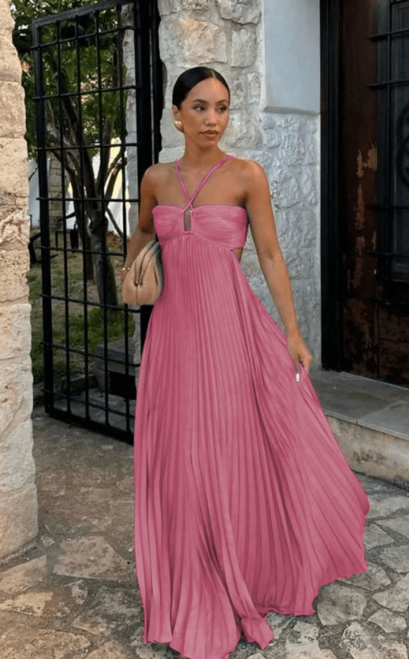 Maxi abito in chiffon stropicciato Aisen