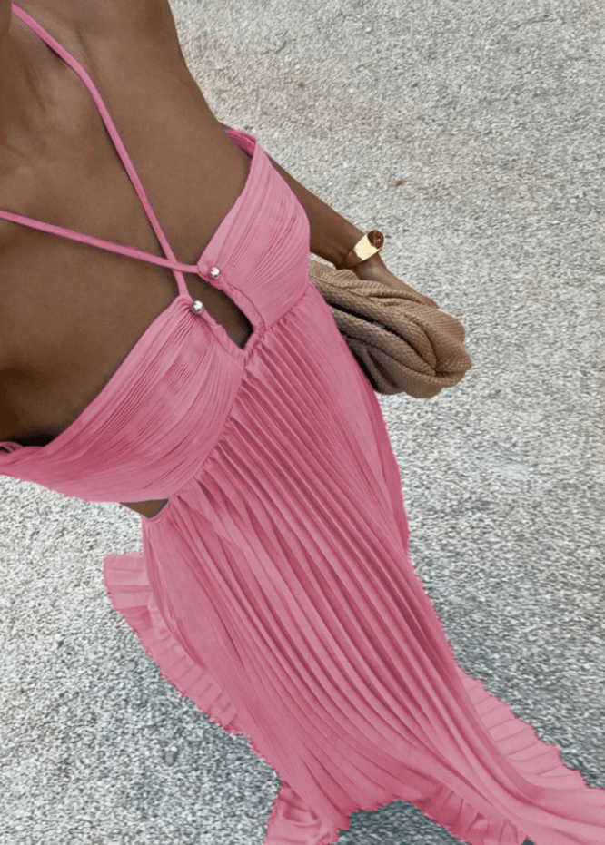 Maxi abito in chiffon stropicciato Aisen