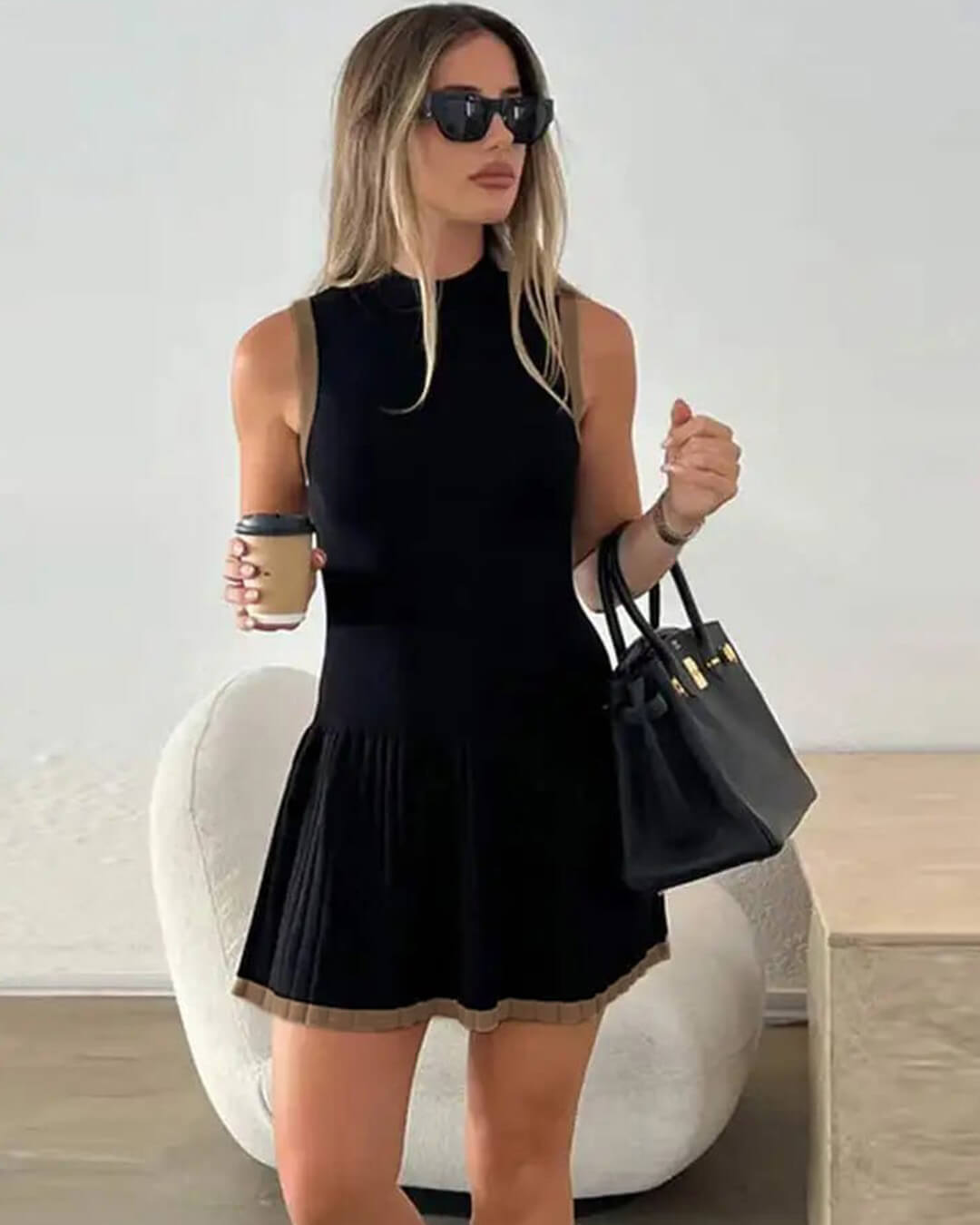 Abito in maglia a contrasto con vita scesa Alice