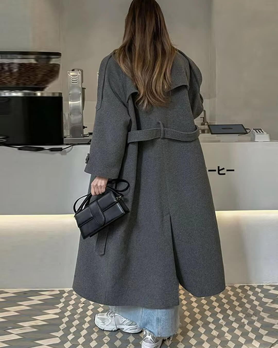 Cappotto lungo con cintura grigio Alicia
