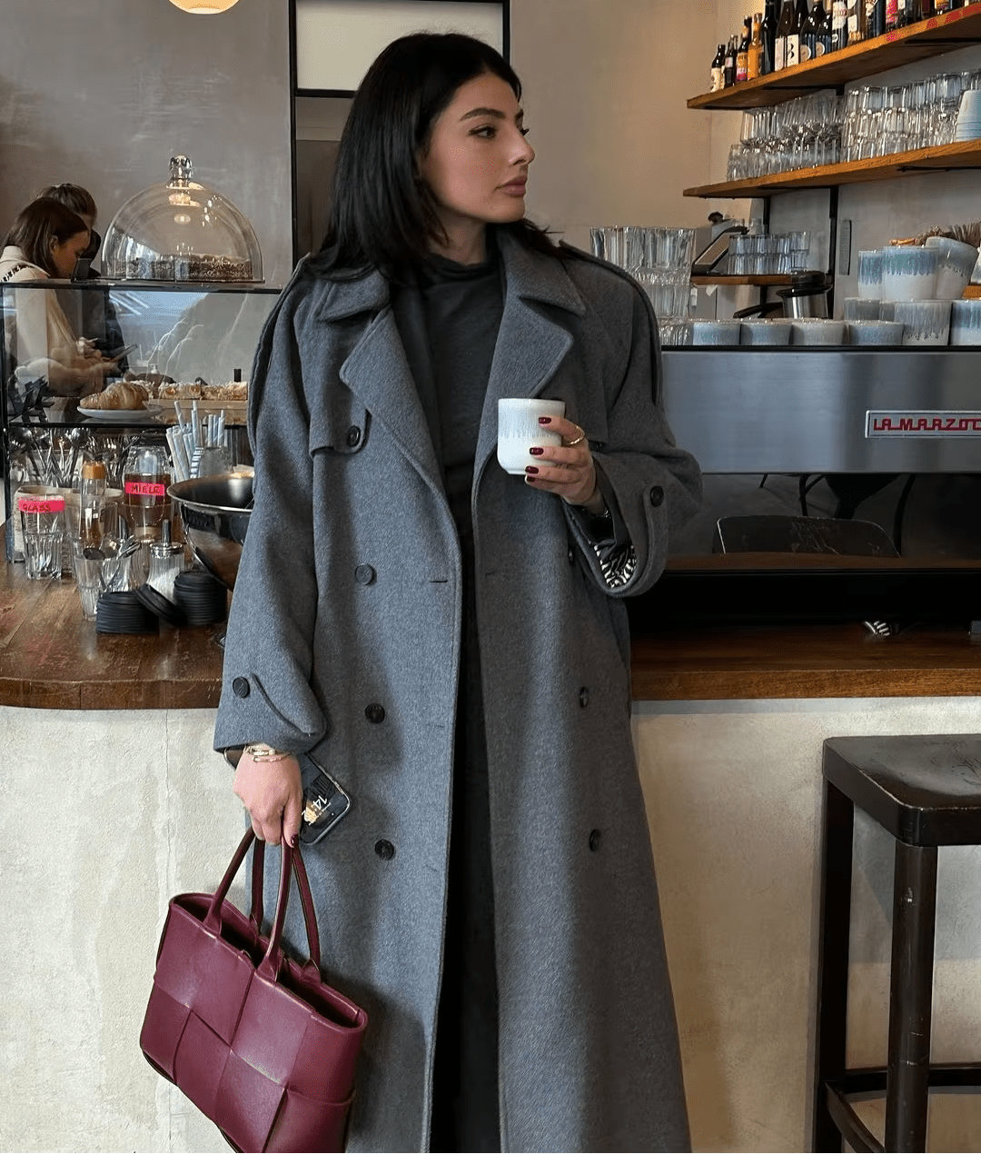 Cappotto lungo con cintura grigio Alicia