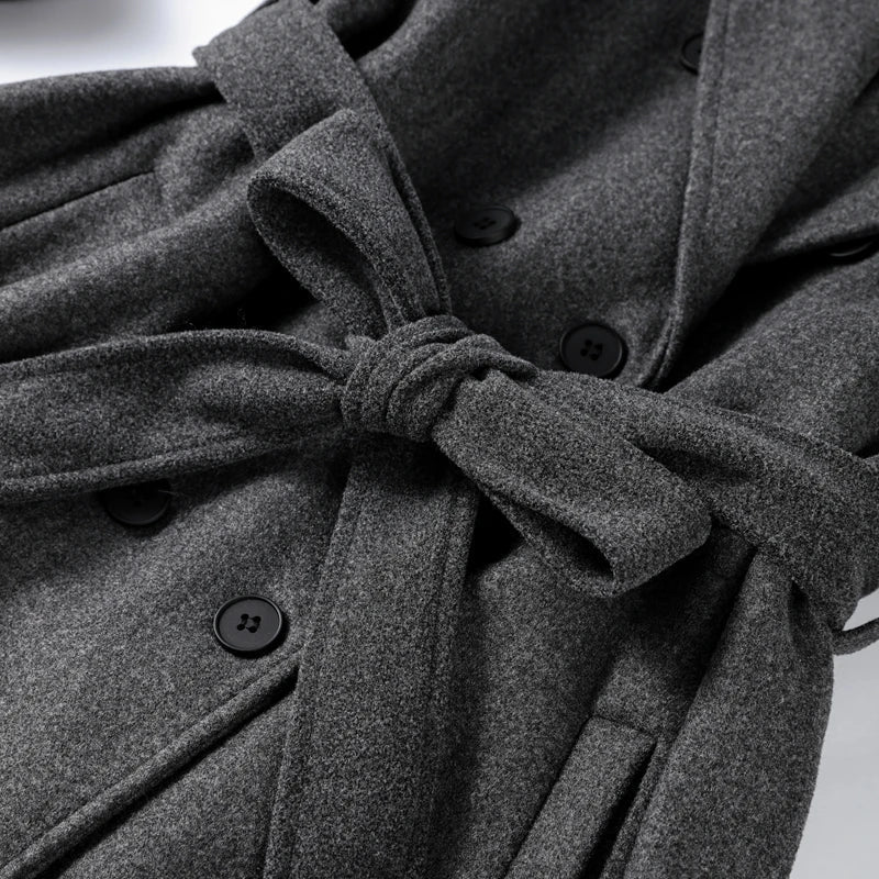 Cappotto lungo con cintura grigio Alicia