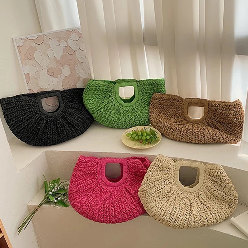 Borsa tote a mezzaluna in rattan Alyana