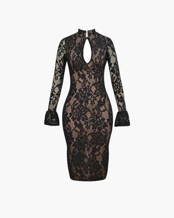 Abito midi in pizzo con cut-out Amara