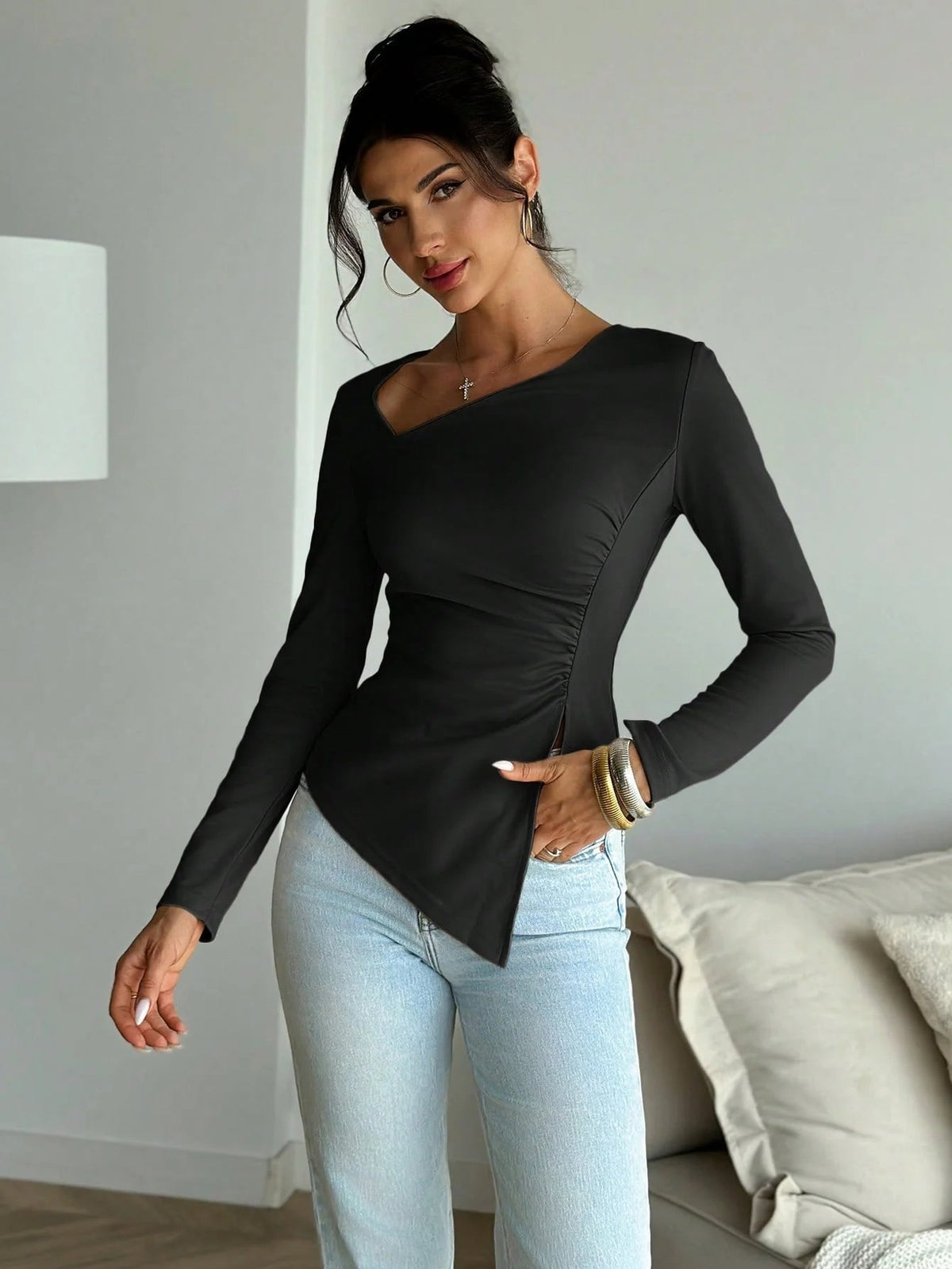 Top asimmetrico a maniche lunghe Annie