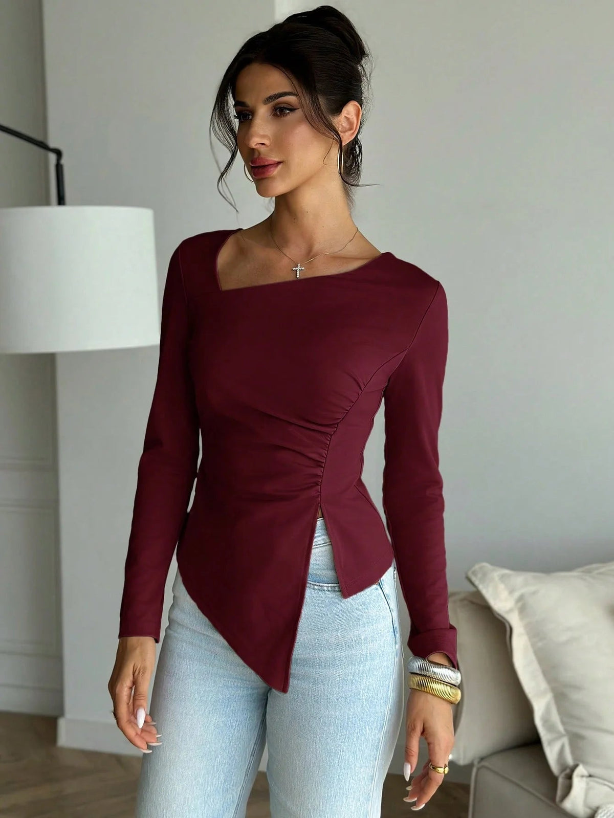 Top asimmetrico a maniche lunghe Annie