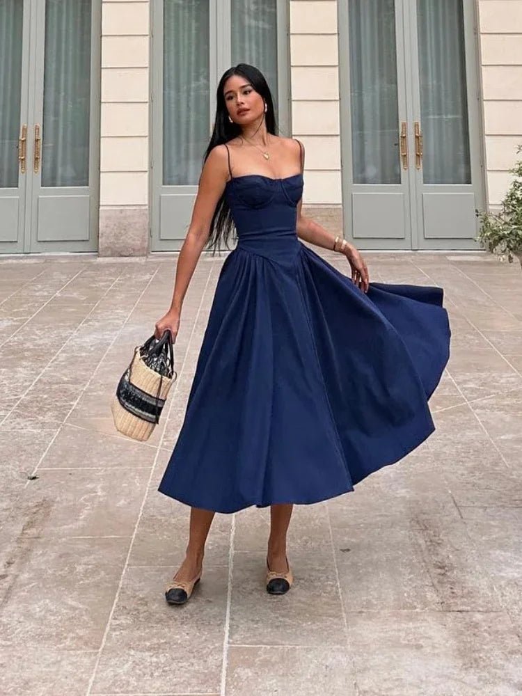 Abito midi smanicato con spalline Annika