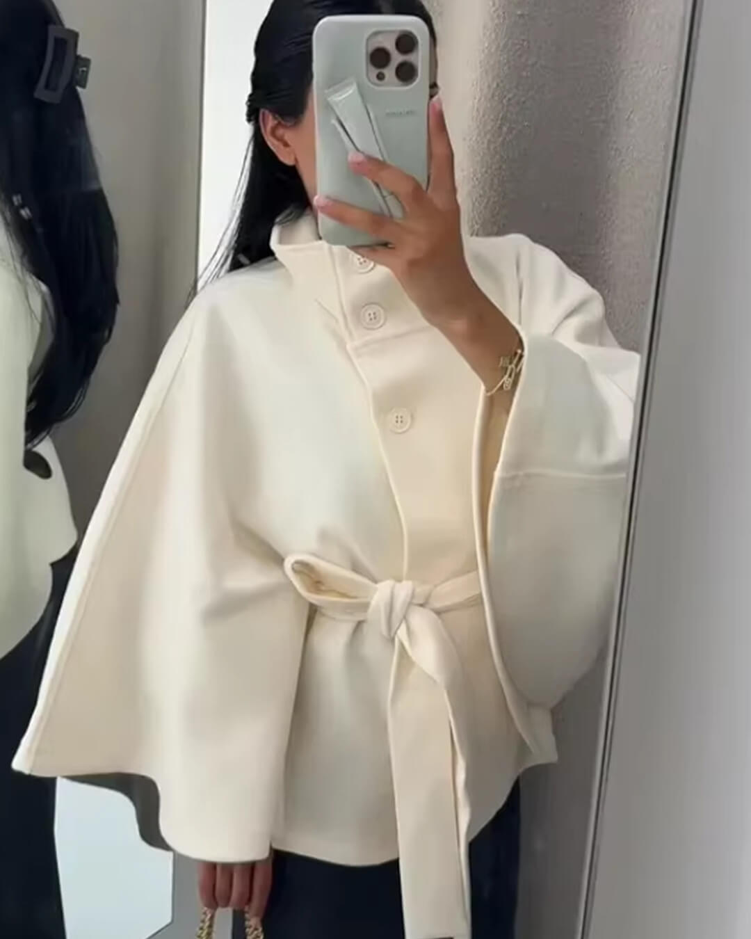 Mantella-giacca elegante Arianne con collo alto e cintura