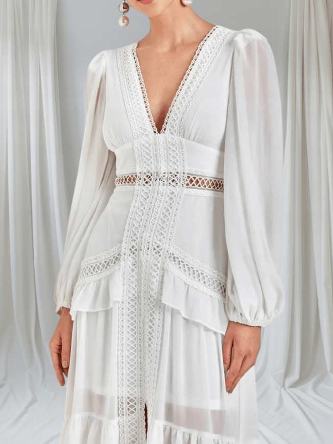 Abito lungo Aryna in chiffon con volant