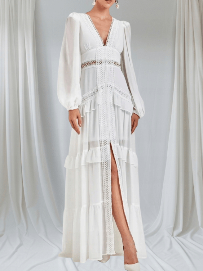Abito lungo Aryna in chiffon con volant