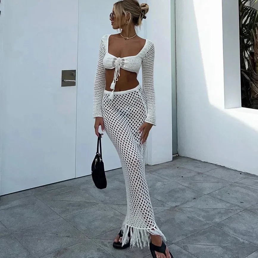 Completo Ashley con gonna copricostume all'uncinetto