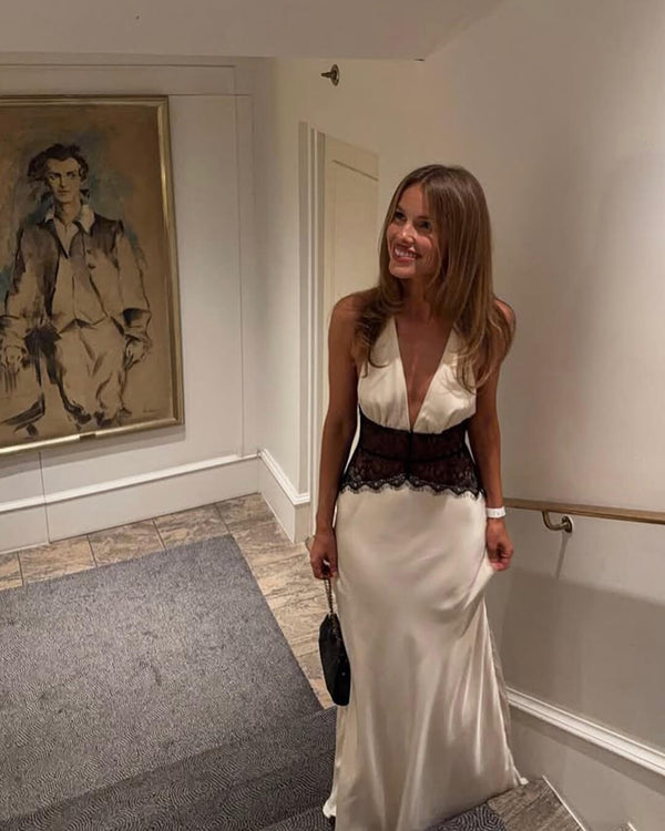 Astrid Abito in raso con vita in pizzo e schiena scoperta