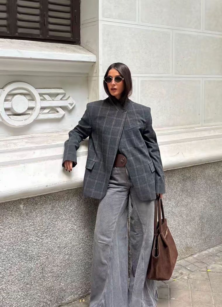 Blazer a quadri con collo rialzato Aurelia