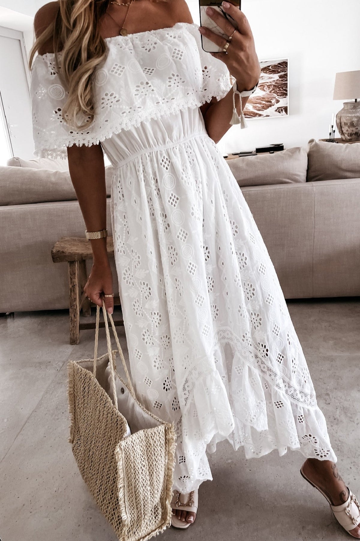 Abito lungo Aurore boho con spalle scoperte