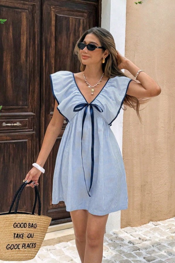 Miniabito Beatrice a righe con scollo a V e volant