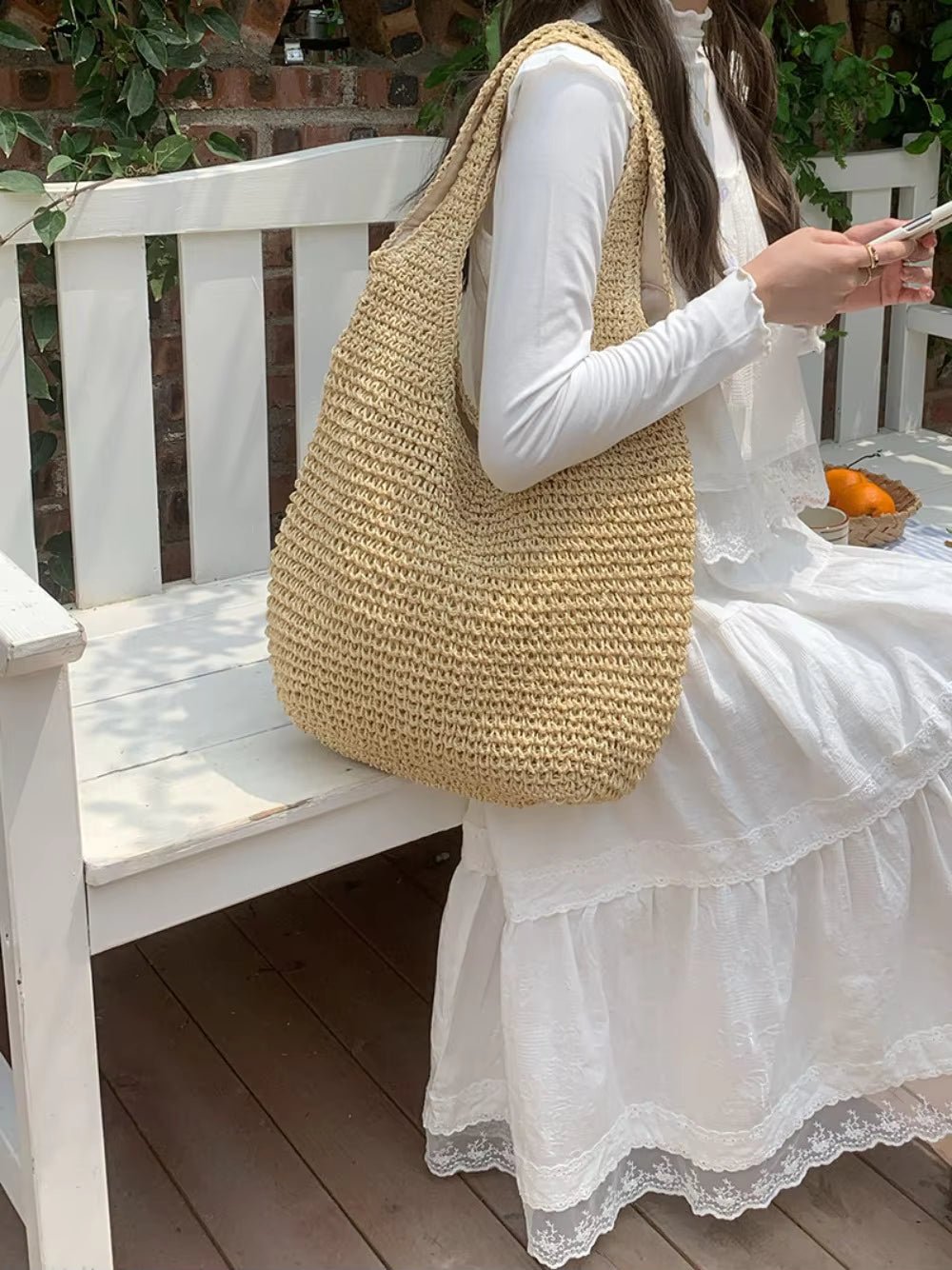 Borsa tote in rattan intrecciato Beatrice