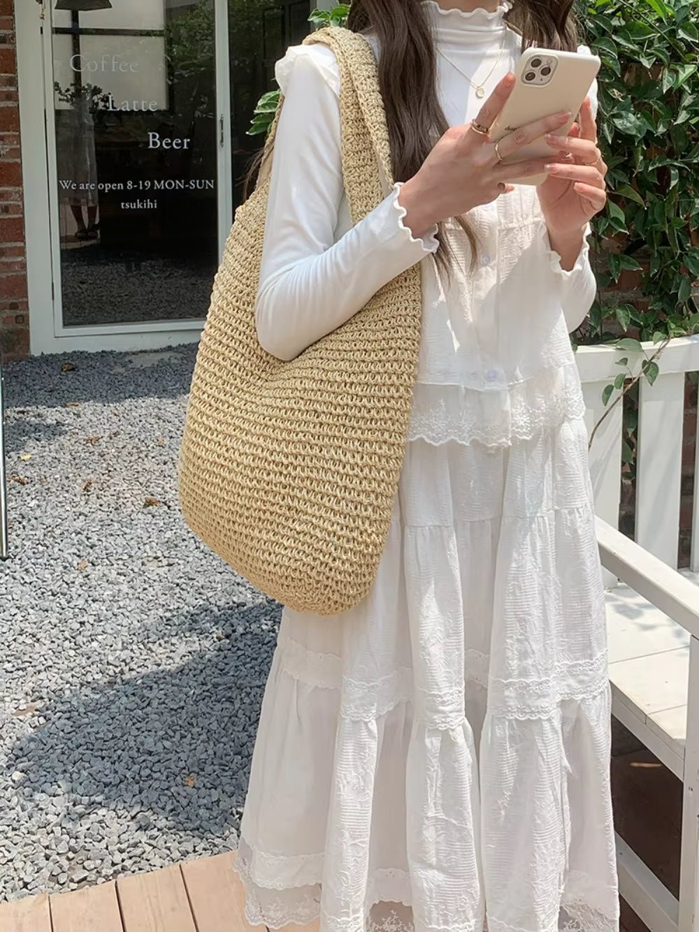 Borsa tote in rattan intrecciato Beatrice