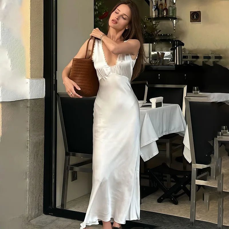 Abito midi in raso con scollo profondo Bellina