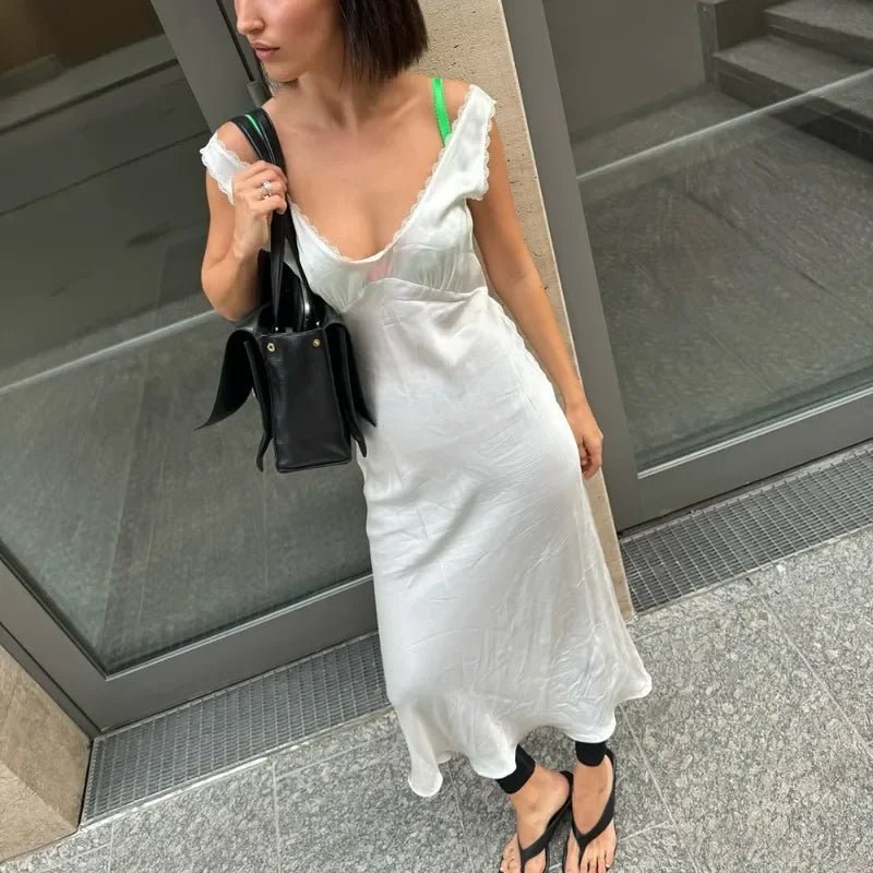 Abito midi in raso con scollo profondo Bellina