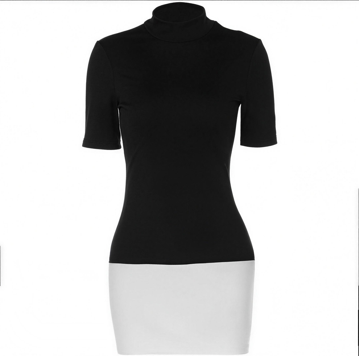 Black and white colourblock mock neck mini dress, flat lay