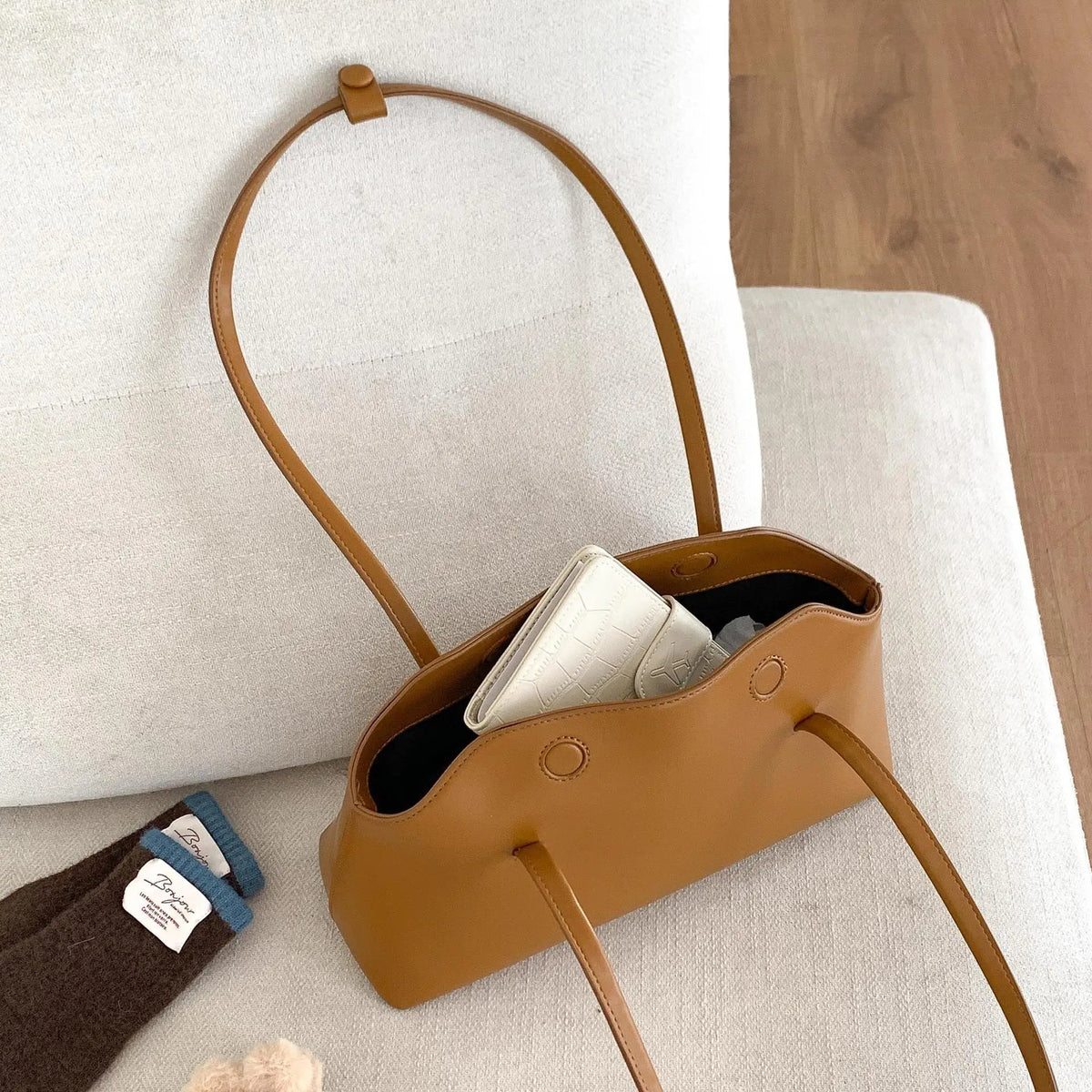 Borsa tote a spalla effetto trapuntato Bianca