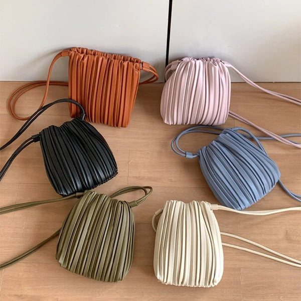 Mini borsa a tracolla plissettata Bianca