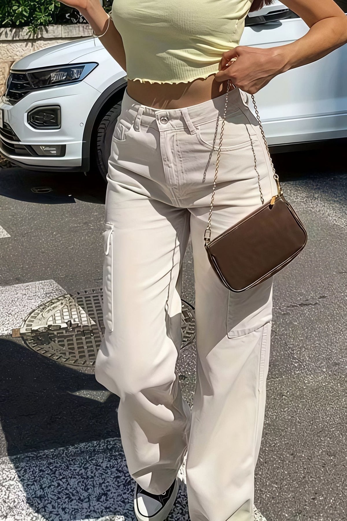 Pantaloni cargo dritti con tasche Bianca