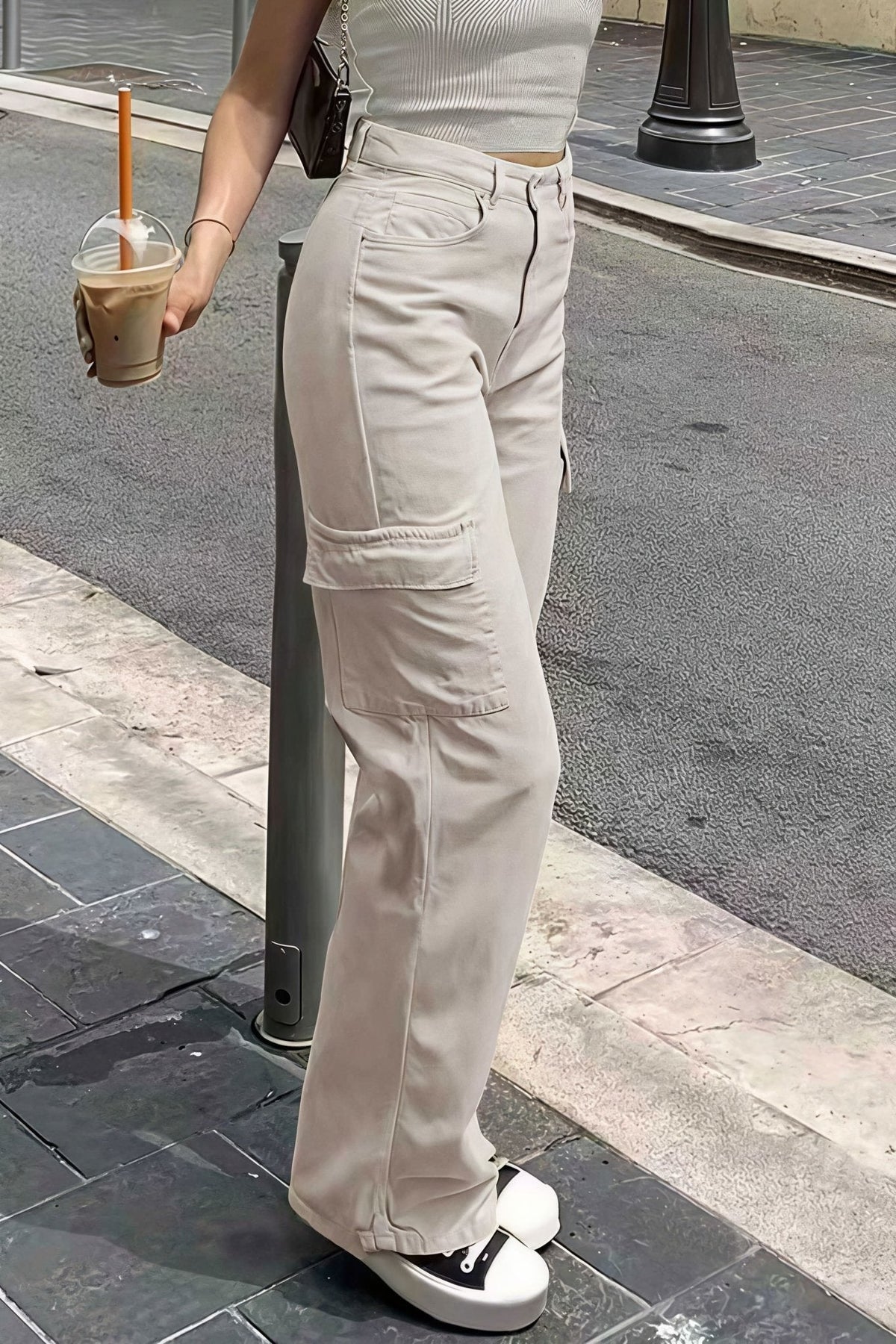 Pantaloni cargo dritti con tasche Bianca