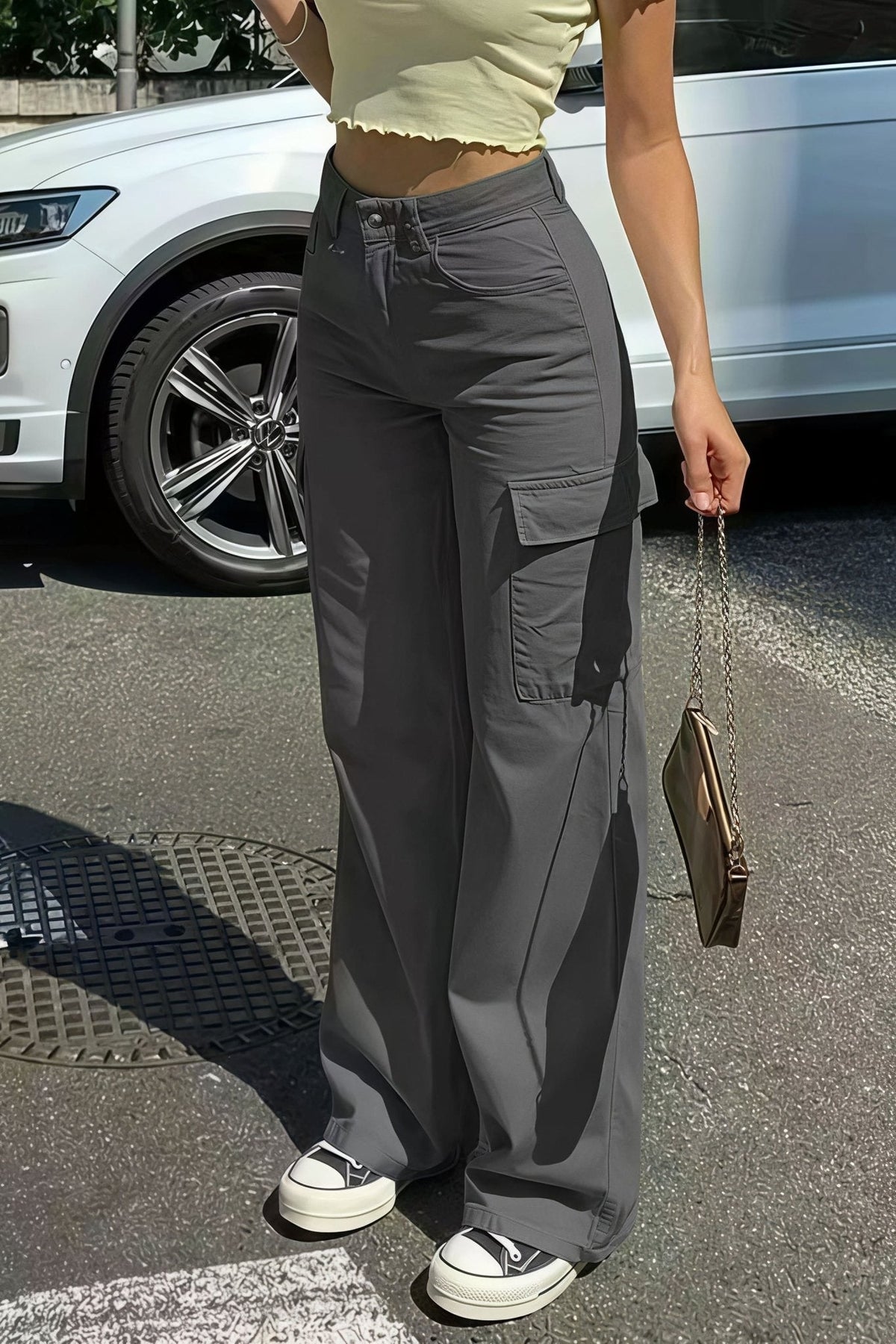 Pantaloni cargo dritti con tasche Bianca