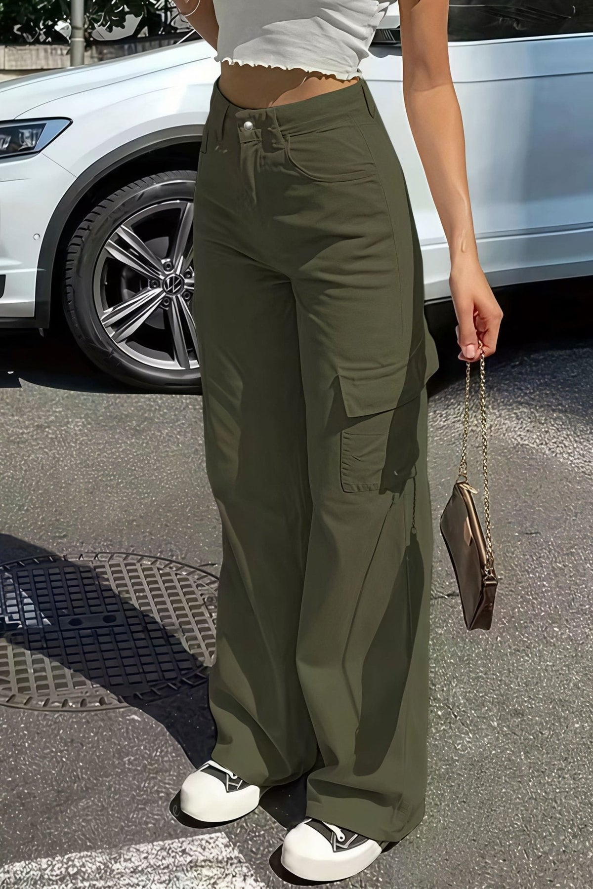 Pantaloni cargo dritti con tasche Bianca