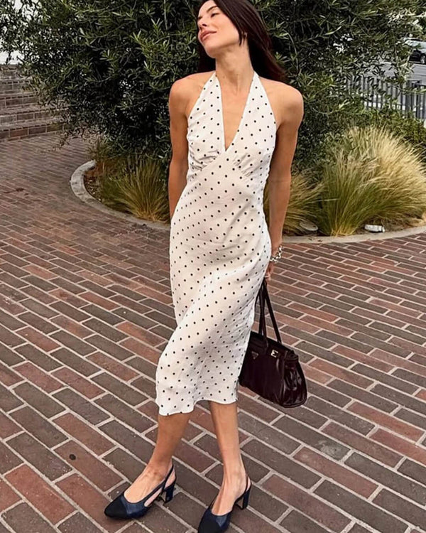 Abito lungo con scollo all'americana e pois Bianca