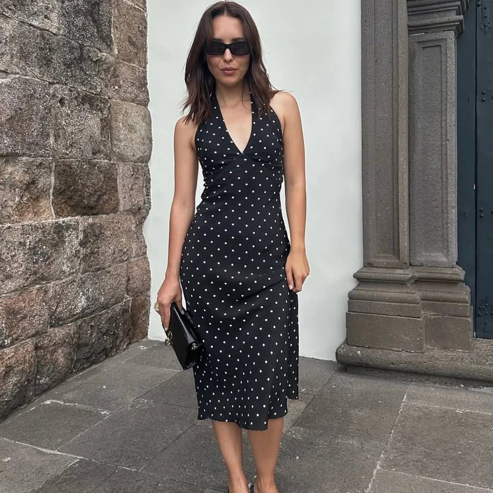 Abito lungo con scollo all'americana e pois Bianca